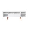 Reece 63 Inch Handcrafted Modern Wood TV Media Entertainment Console, Drop Down Storage, 2 Tone, Brown Legs, White
