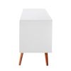 Reece 63 Inch Handcrafted Modern Wood TV Media Entertainment Console, Drop Down Storage, 2 Tone, Brown Legs, White