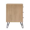 Harper 24 Inch Handcrafted Modern Tricolor Wood Nightstand, 3 Drawers, Metal Hairpin Legs, Oak, White, Gray