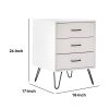 Harper 24 Inch Handcrafted Modern Wood Nightstand, 3 Drawers, Metal Hairpin Legs, White