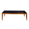 Alba 47 Inch Rectangular Metal Top Coffee Table with Laser Cut Design, Black and Brown