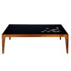 Alba 47 Inch Rectangular Metal Top Coffee Table with Laser Cut Design, Black and Brown