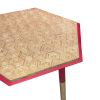 Paige 18 Inch Hexagon Illusion Wood Side Table, Brown, Red