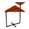 Geo Collection 21 Inch Triangular Acacia Wood Accent End Table with 2 Tier Tabletops, Brown, Black
