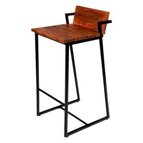 30 Inch Industrial Style Acacia Wood Barstool with Metal Frame, Brown and Black
