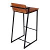 30 Inch Industrial Style Acacia Wood Barstool with Metal Frame, Brown and Black