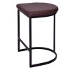 26 Inch Counter Height Stool with Vegan Faux Leather Upholstery, Black Iron Frame, Dark Brown