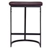 26 Inch Counter Height Stool with Vegan Faux Leather Upholstery, Black Iron Frame, Dark Brown