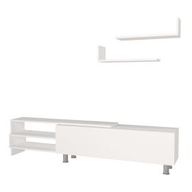 72 Inch Wood TV Console Entertainment Media Center with Storage 3 Piece Set, 2 Floating Wall Shelves, White