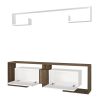 71 Inch Wooden TV Console Entertainment Media Center, 2 Piece Set, Wall Mounted Floating Shelf, White, Brown