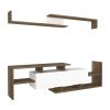 Seth 60 Inch Modern Wooden TV Console Entertainment Center with Floating Wall Shelf, 2 Piece Set, White and Brown
