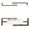 Seth 60 Inch Modern Wooden TV Console Entertainment Center with Floating Wall Shelf, 2 Piece Set, White and Brown