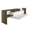 Seth 60 Inch Modern Wooden TV Console Entertainment Center with Floating Wall Shelf, 2 Piece Set, White and Brown