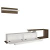 Seth 71 Inch Modern Wooden TV Console Entertainment Center with Floating Wall Shelf, 2 Piece Set, White and Brown