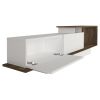 Seth 71 Inch Modern Wooden TV Console Entertainment Center with Floating Wall Shelf, 2 Piece Set, White and Brown