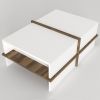 Belle 35 Inch Modern Wood Rectangular Coffee Table with Side Shelf, White and Brown