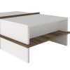 Belle 35 Inch Modern Wood Rectangular Coffee Table with Side Shelf, White and Brown