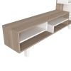 59 Inch Modern Wood TV Console Entertainment Center, Stacked Shelves, White and Oak Brown