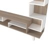 59 Inch Modern Wood TV Console Entertainment Center, Stacked Shelves, White and Oak Brown