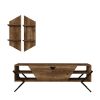 55 Inch Wood TV Console Entertainment Center, 1 Drop Down Door, 2 Wall Shelves, Walnut, Black