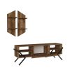 55 Inch Wood TV Console Entertainment Center, 1 Drop Down Door, 2 Wall Shelves, Walnut, Black