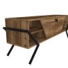 55 Inch Wood TV Console Entertainment Center, 1 Drop Down Door, 2 Wall Shelves, Walnut, Black