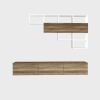 71 Inch Wall Mount TV Console Entertainment Cabinet, 3 Doors, 1 Floating Shelf, Light Walnut, White