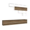 71 Inch Wall Mount TV Console Entertainment Cabinet, 3 Doors, 1 Floating Shelf, Light Walnut, White