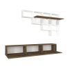 71 Inch Wall Mount TV Console Entertainment Cabinet, 3 Doors, 1 Floating Shelf, Light Walnut, White