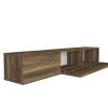 71 Inch Wall Mount TV Console Entertainment Cabinet, 3 Doors, 1 Floating Shelf, Light Walnut, White