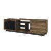 71 Inch Modern Wooden TV Console Cabinet, 2 Doors, 4 Open Compartments, Walnut and Black