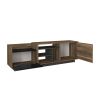 71 Inch Modern Wooden TV Console Cabinet, 2 Doors, 4 Open Compartments, Walnut and Black