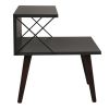 22 Inch Rectangular 2 Tier Wood  Nightstand Side Table, Crossed Metal Bar Frame, Angled Legs, Charcoal Gray, Brown