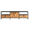 71 Inch Industrial Wooden TV Stand Media Entertainment Center, 4 Doors, 2 Open Compartments, Metal Frame, Brown, Black