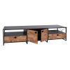71 Inch Industrial Wooden TV Stand Media Entertainment Center, 4 Doors, 2 Open Compartments, Metal Frame, Brown, Black