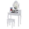 Ren 30 Inch 3 Piece Vanity Desk Set with Rotating Mirror and Matching Stool, 4 Drawers, Pure White Solid Wood