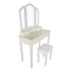 35 Inch 3 Piece Vanity Desk Set with Cushioned Stool and Elegant Trifold Mirror, 4 Drawers, Off White Solid Wood