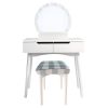 32 Inch 3 Piece Vanity Dressing Table Set with LED Mirror, 2 Drawers, Cushioned Stool, White Solid Wood