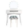 32 Inch 3 Piece Vanity Dressing Table Set with LED Mirror, 2 Drawers, Cushioned Stool, White Solid Wood