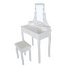 32 Inch 3 Piece Vanity Desk Set with LED Lights, 5 Drawers, Cushioned Stool, White Solid Wood