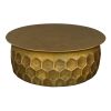 Jed 32 Inch Handcrafted Industrial Hammered Brass Round Coffee Table, Aluminum, Antique Brass