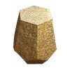 21 Inch Handcrafted Hexagonal Accent Metal End Table with Engraved Details, Aluminum, Antique Brass