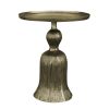 23 Inch Classic Vintage Accent Side Table, Round Tray Top, Aluminum, Pedestal Base, Ridges, Antique Brass