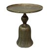 23 Inch Classic Vintage Accent Side Table, Round Tray Top, Aluminum, Pedestal Base, Ridges, Antique Brass
