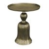 23 Inch Classic Vintage Accent Side Table, Round Tray Top, Aluminum, Pedestal Base, Ridges, Antique Brass