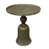 23 Inch Classic Vintage Accent Side Table, Round Tray Top, Aluminum, Pedestal Base, Ridges, Antique Brass