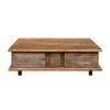 48 Inch Handcrafted Rectangular Coffee Table with 2 Drawers, Black Iron Sled Base, Rustic Natural Brown