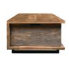 48 Inch Handcrafted Rectangular Coffee Table with 2 Drawers, Black Iron Sled Base, Rustic Natural Brown