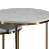 21, 18 Inch Transitional Style Round Marble Top Nesting End Table, Set of 2, Metal Frame, White, Brass