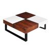 Byron 35 Inch Acacia Wood Square Coffee Table, 2 Slide Out Storage, White, Mahogany Brown